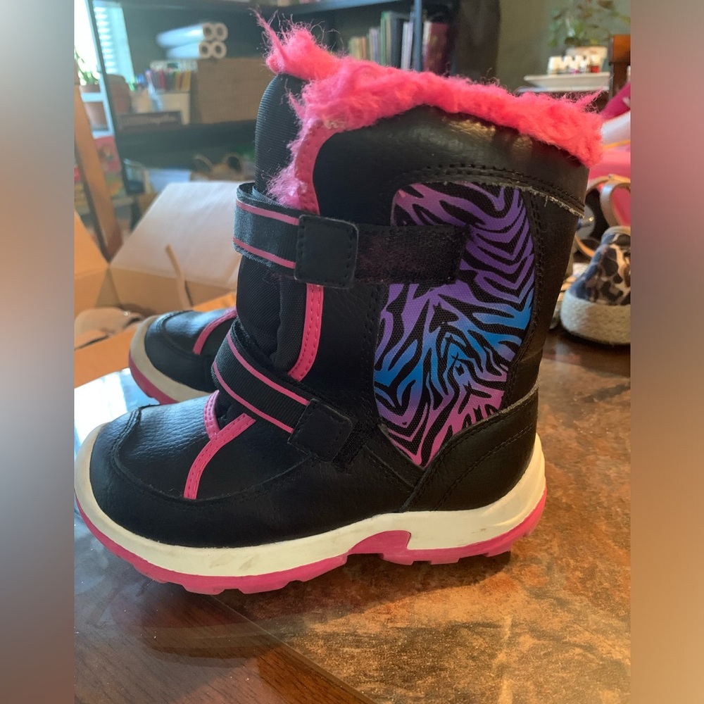 Girls Black and Pink Winter Boots with Zebra Print